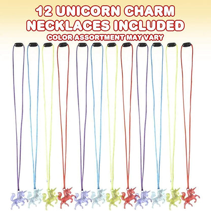 ArtCreativity Unicorn Charm Necklaces for Kids, Set of 12, Cute Toy Jewelry for Girls with Translucent Pendant, Unicorn Party Favors for Children, Pretty Goodie Bag Fillers, Assorted Colors