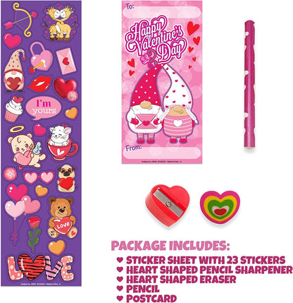 ArtCreativity Valentines Day Stationery Set, 36 Pack, Each Set with Sticker Sheet, Greeting Card, Pencil, Eraser, and Sharpener, Valentines Day Party Favors and Classroom Gifts for Kids