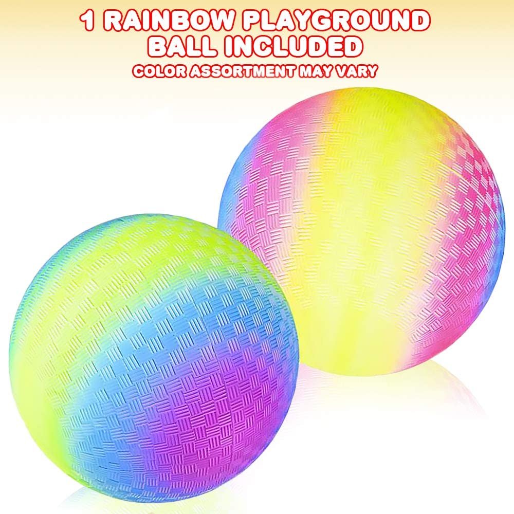 Rainbow Playground Ball for Kids, Bouncy 9" Kick Ball for Backyard, Park, and Beach Outdoor Fun, Beautiful Colors, Durable Outside Play Toys for Boys and Girls - Sold Deflated