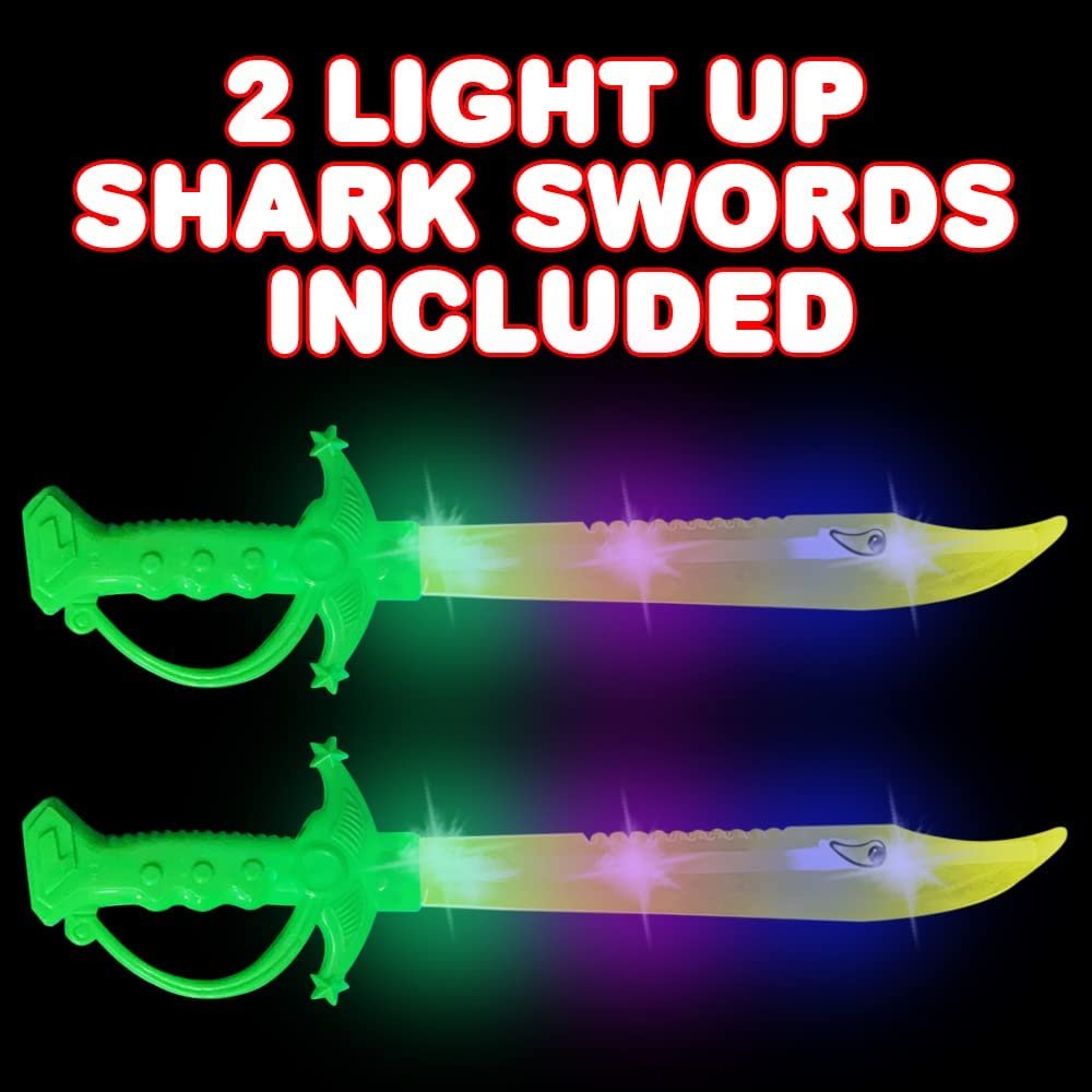 ArtCreativity Light Up Yellow Shark Swords for Kids, Set of 2, 15 Inch Toy Sword with Flashing LED Lights, Halloween Dress-Up Costume Accessories, Great Birthday Gift for Boys and Girls