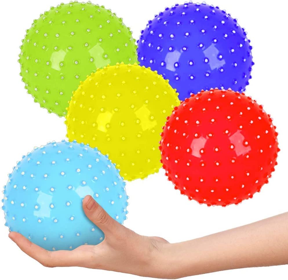 Glow in The Dark Knobby Balls, Pack of 5, Fidget Sensory Toys for Kids, 5" Spiky Sensory Balls in Assorted Colors, Birthday Party Favors, Treasure Box Prizes- Sold Deflated