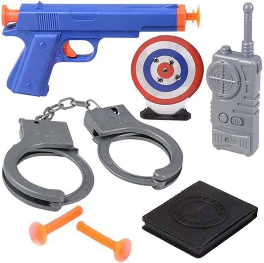 Police Dart Launcher Set for Kids, Police Pretend Play Set with 1 Toy Gun, 3 Darts, 1 Mini Target, 1 Radio, 1 Handcuffs, and 1 ID, Best Police Accessories Birthday Gift for Kids