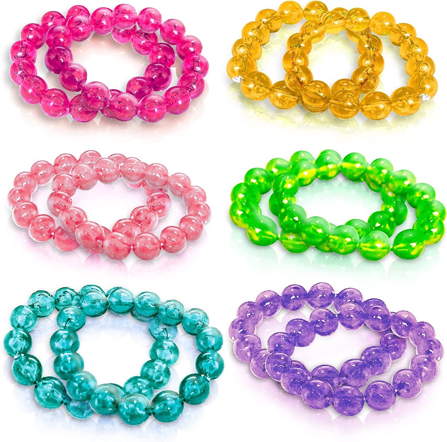 Bead Bracelets for Kids - 12 Pack - Toy Jewelry Wristbands for Girls - Assorted Colors - Cute Birthday Favors, Party Decorations and Giveaways, Goody Bag Fillers, Dress Up Accessories