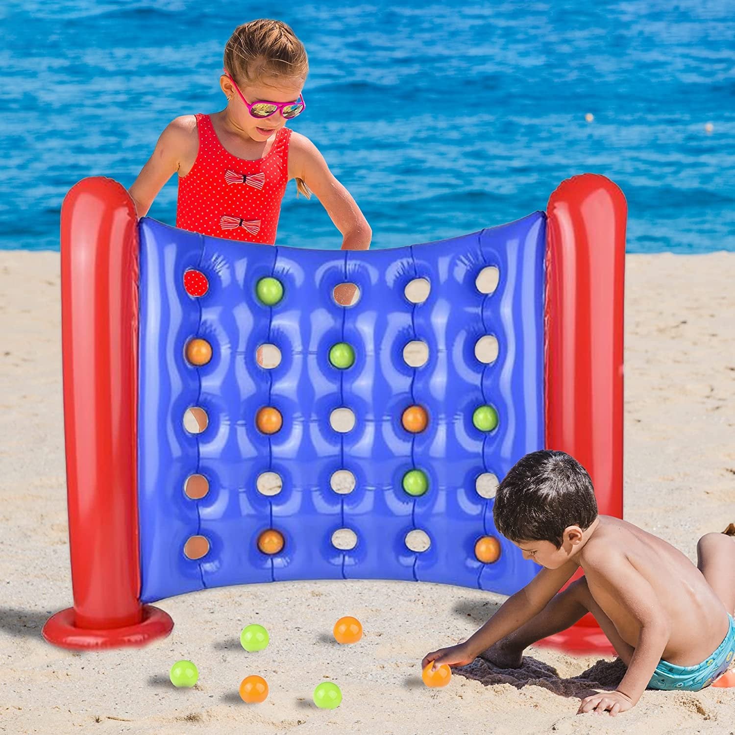 Giant Inflatable 4 in a Row Game - Inflatable Game Board with 24 Balls - Fun Party Activity for Kids and Outdoors - Gamer Birthday Decorations for Boys and Girls