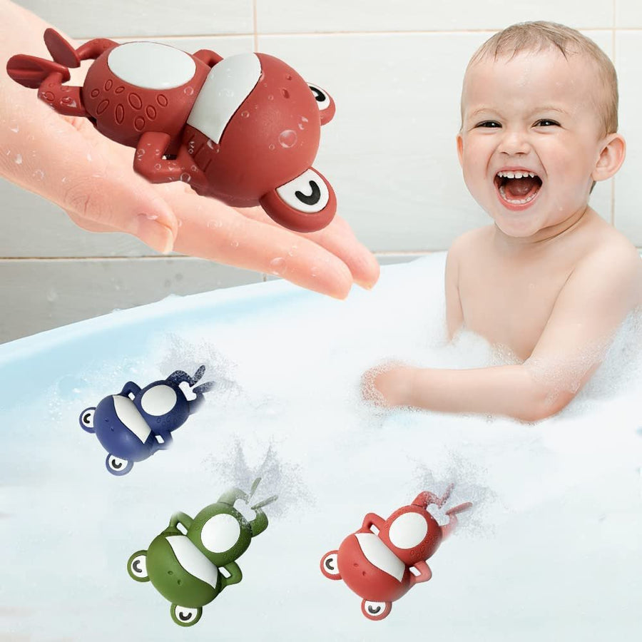 Wind Up Bath Frogs for Kids, Set of 3, Swimming Frog Toys in Assorted Colors, Frog Bathtub Toys for Kids That Swim in Water, Great as Swimming Pool Toys and Birthday Party Favors