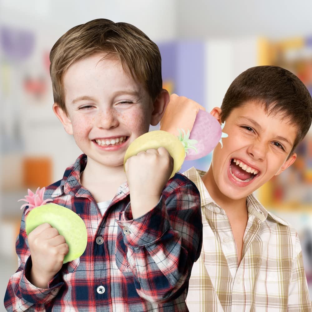 Squeezy Pineapple Toys Filled with Water Beads, Set of 4, Cute Stress Relief Sensory Toys for Boys and Girls, Fun Birthday Party Favors and Goodie Bag Fillers for Kids