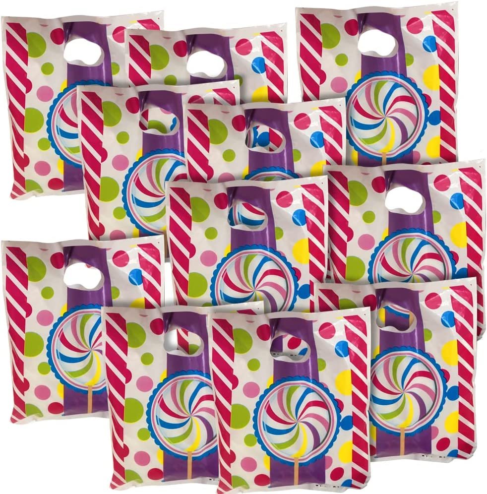 Mini Candy Loot Bags, Set of 48, Durable Plastic Goodie Bags for Candy, Treats, and Gifts, Cool Party Supplies, Birthday Party Favor Goody Bags for Kids, 8.5 x 7.25"es