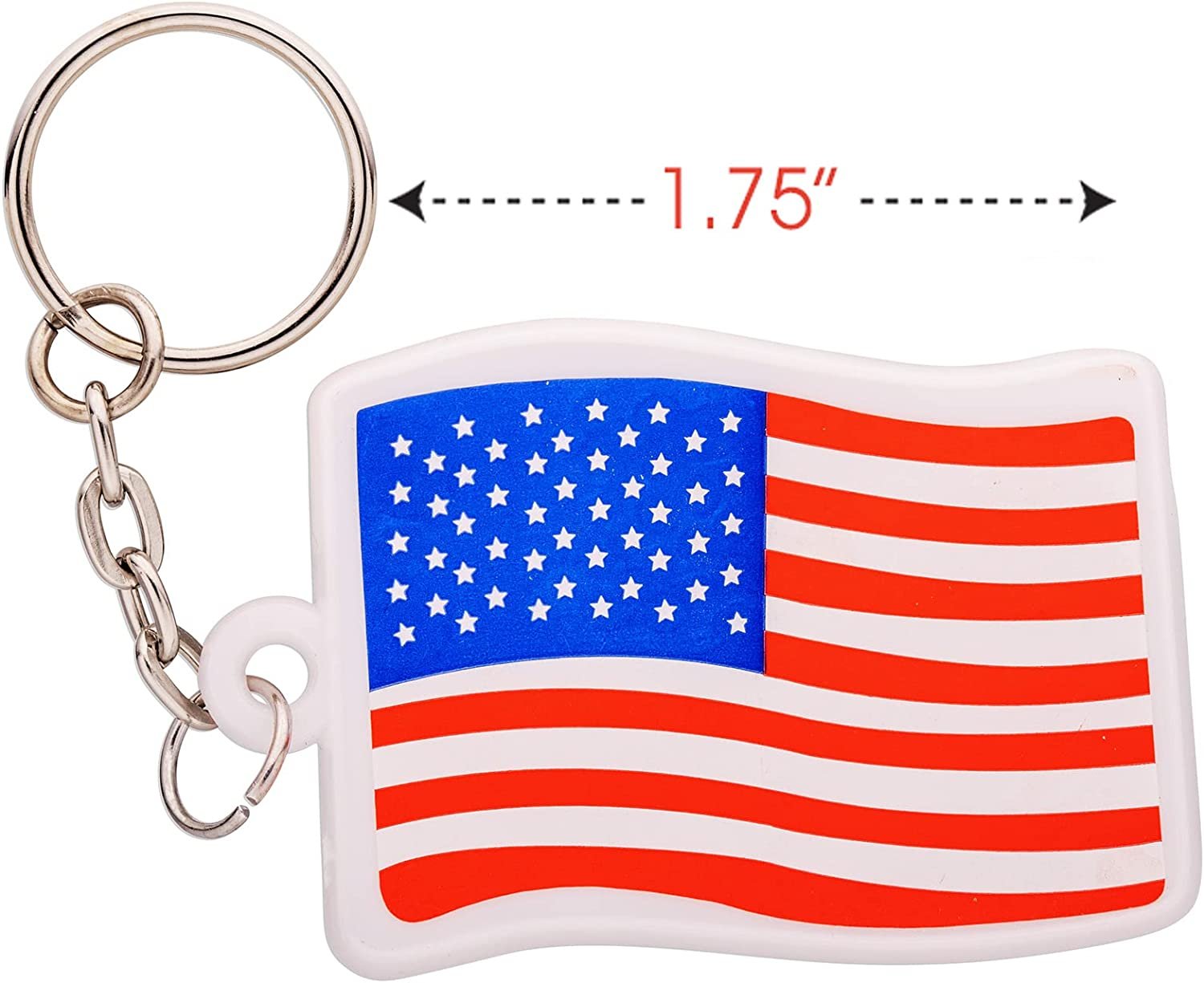 Set of 24 American Flag Keychains, 4th of July Party Favors, USA Flag Key Chains for Independence, Memorial, and Veterans Day, United States Patriotic Accessories for Kids