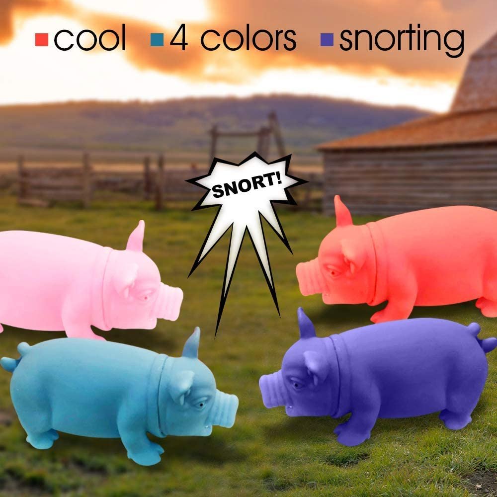 ArtCreativity Snorting Pig Toys for Kids, Set of 4, Squeeze for Fun Snort Sounds, Little Piggy Toys in Assorted Colors, Cute Pig Party Decorations, Barnyard Birthday Party Favors for Boys and Girls