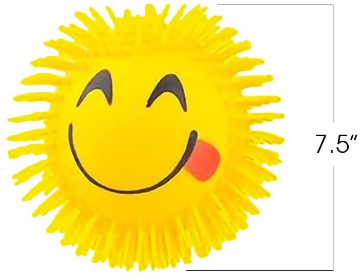 Emoticon Puffer Ball, Set of 2, Fidget Toys for Kids and Adults with Stretchy Rubber Bristles, Calming Stress Relief Toys for Sensory Play, Loop for Hanging or Display, 7.5"es
