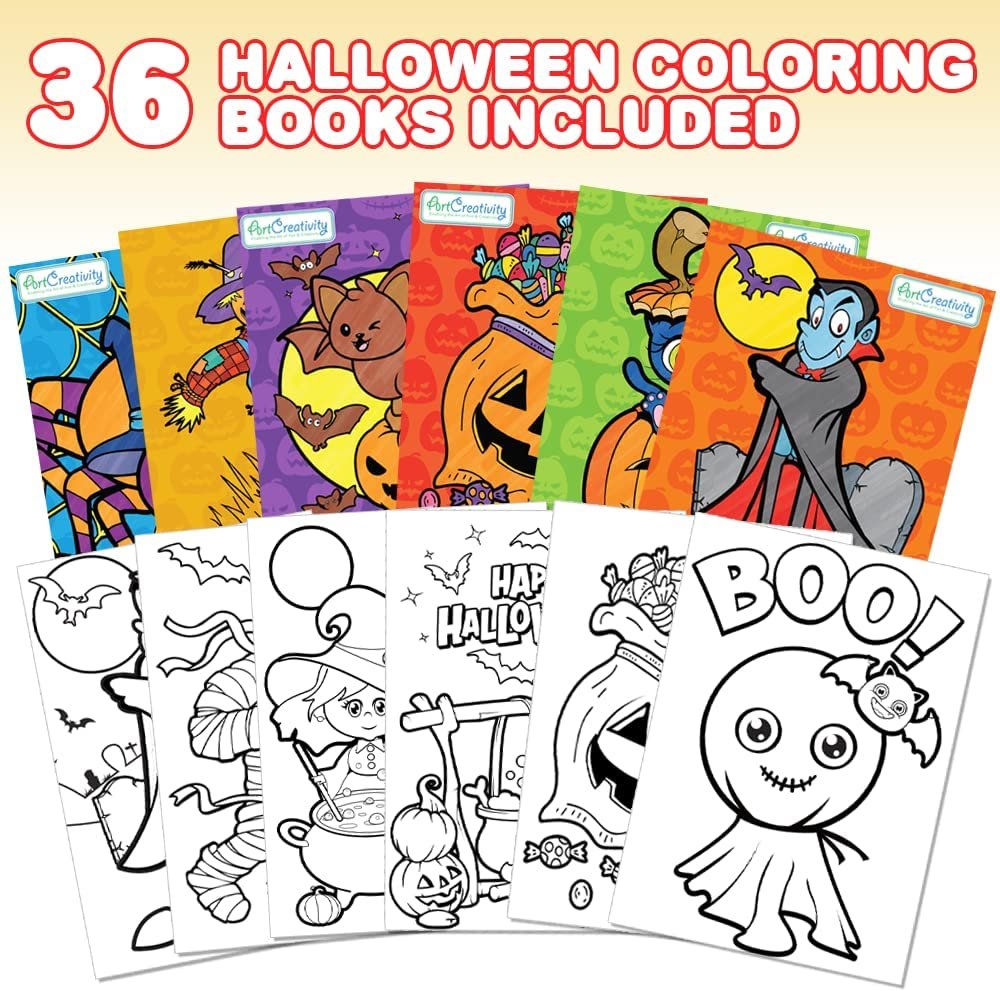 ArtCreativity Halloween Coloring Books for Kids, Pack of 36, 5” x 7” Mini Booklets, Fun Halloween Treats Prizes, Favor Bag Fillers, Birthday Party Supplies, Art Gifts for Boys and Girls