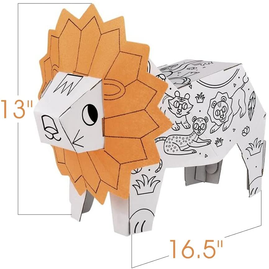 Construct Your Own Lion Art Project, DIY Art Kit for Kids with 6 Markers, Doodle Construct Lion for Boys and Girls, Engaging Arts and Crafts for Kids