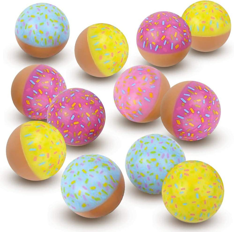 Donut Bouncy Balls for Kids, Bulk Set of 12, Bouncing Balls with Extra-High Bounce, Snack and Donut Birthday Party Favors, Pinata and Goody Bag Fillers, Fun Assorted Colors