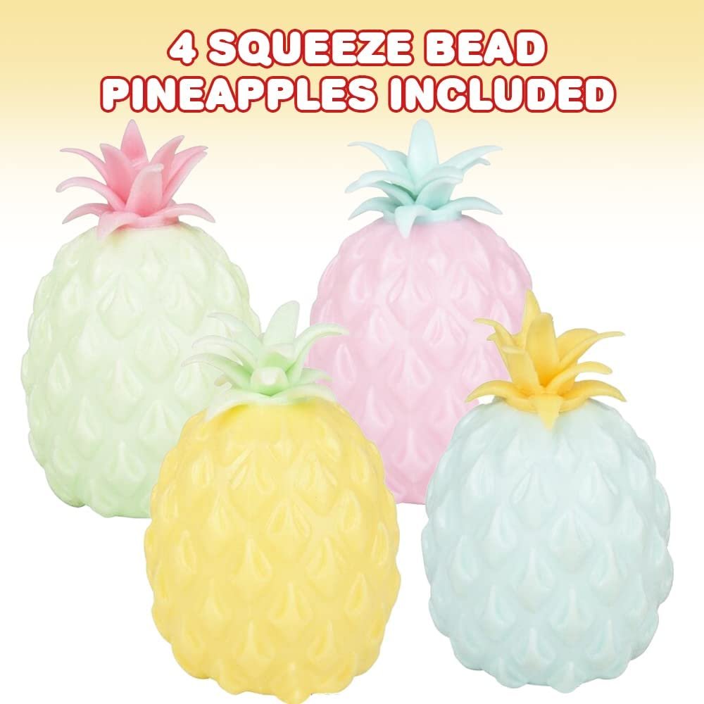 Squeezy Pineapple Toys Filled with Water Beads, Set of 4, Cute Stress Relief Sensory Toys for Boys and Girls, Fun Birthday Party Favors and Goodie Bag Fillers for Kids
