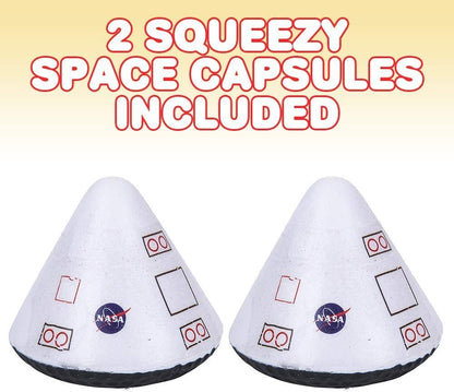 ArtCreativity Squish Space Capsule, Set of 2, Slow Rising Squeezy Space Themed Stress Relief Toys for Kids, 3 Inch Squeezable Outer Space NASA Party Favors and Desk Decorations