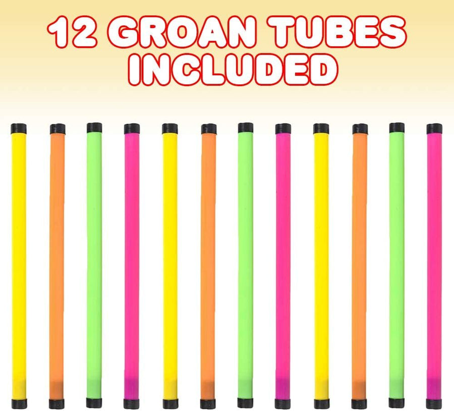 Funny Groan Tubes, Set of 12, Party Noise Makers for Kids and Adults, Fun Moan Tubes in Assorted Colors, Birthday Party Favors for Boys and Girls, Goodie Bag Fillers, Teacher Rewards