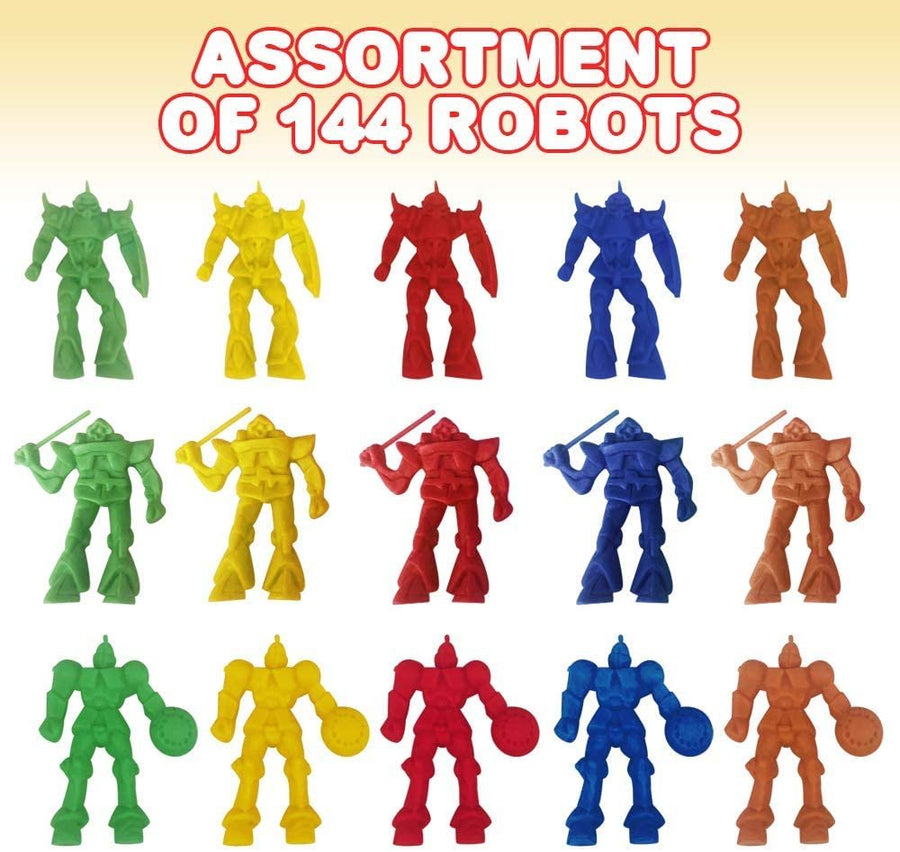 ArtCreativity Mini Robot Action Figurines Assortment, Bulk Pack of 144, Assorted Colors Little Plastic Figures in Assorted Poses, Cool Cupcake Toppers, Goodie Bag Fillers & Party Favors for Kids