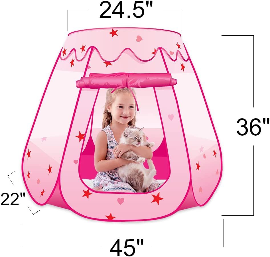 pop up childrens tents Artcreativity Pink Princess Castle Pop-up Tent for Kids Ages 3+ Preschool & Early Learning, Indoor/Outdoor Mesh Playhouse, Foldable Design, Size: