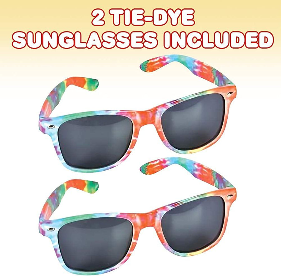Tie-Dye Color Frame Sunglasses for Kids, Set of 2, Cool Birthday and Pool Party Favors for Boys and Girls, Fun Dress-Up Accessories, Goodie Bag Fillers