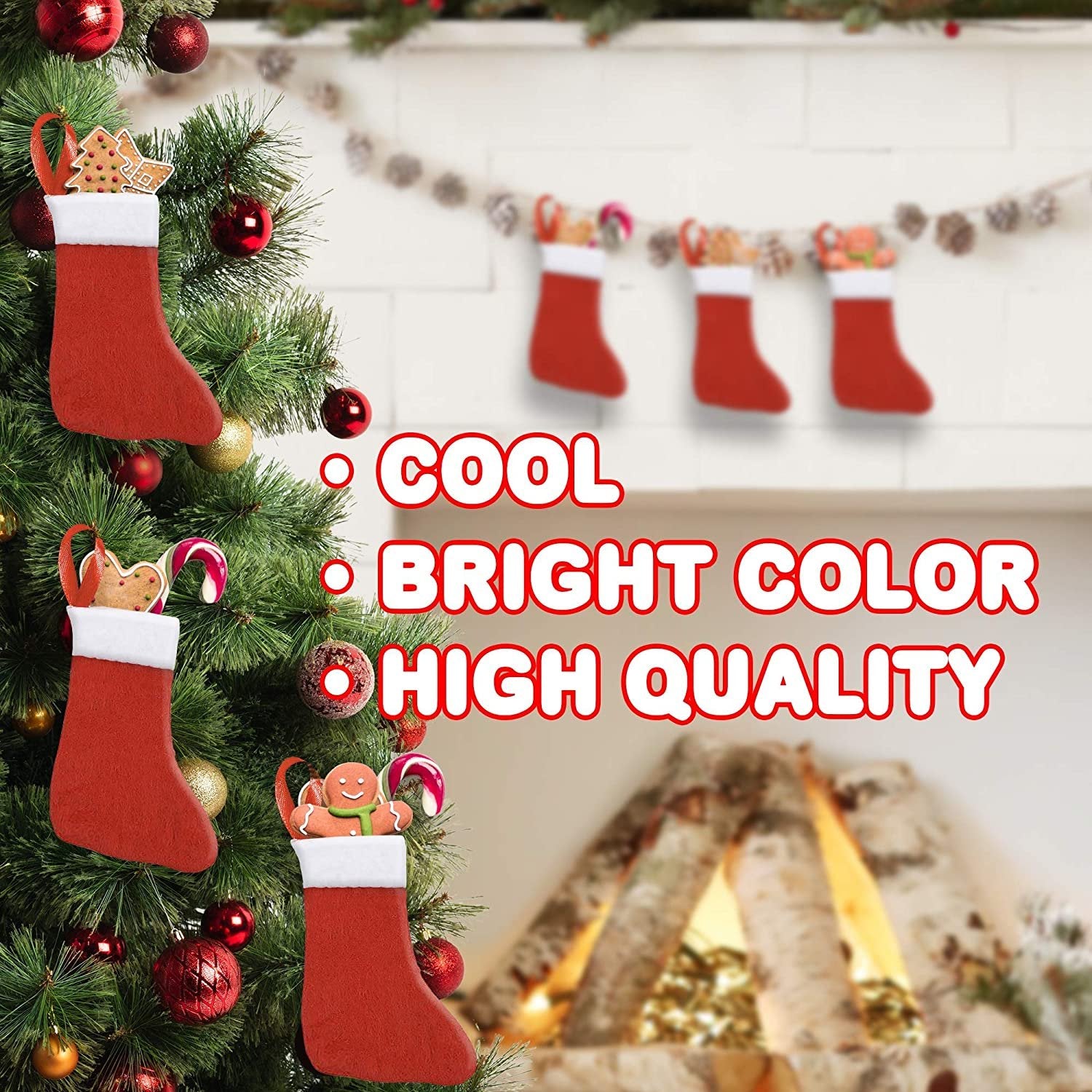 Mini Christmas Stockings with Hanging Loops, Set of 12, Red and White Christmas Décor, Felt Stockings for Holding Gifts, Xmas Tree Decorations, Cute Dining Silverware Holders