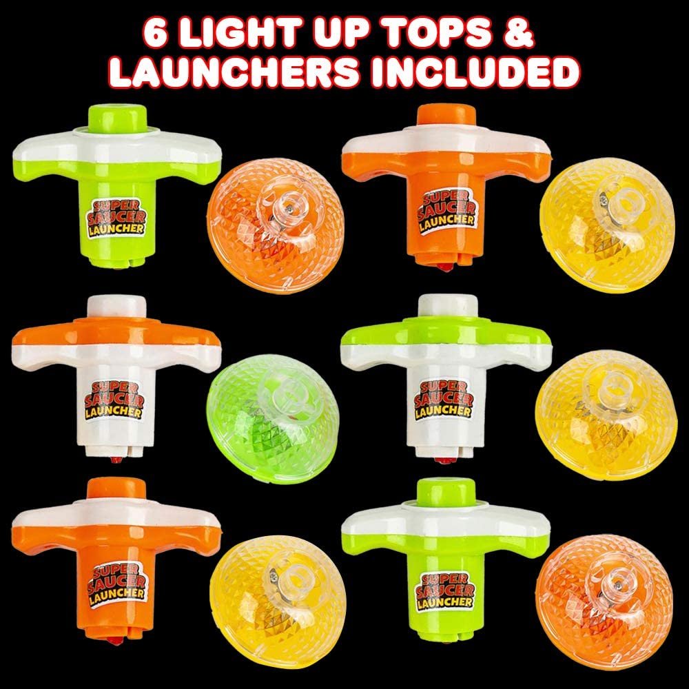ArtCreativity Light Up Top Launcher, Set of 6, Spinning Toys for Kids with Flashing LEDs, Light-Up Birthday Party Favors, Goodie Bag Fillers, Holiday Stocking Stuffers