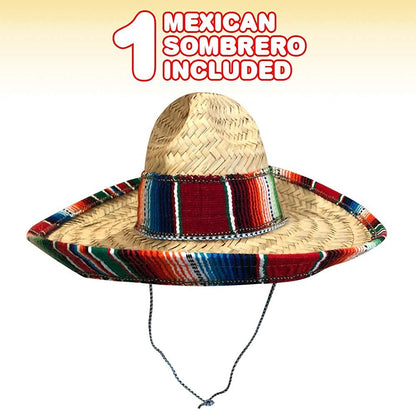 ArtCreativity Mexican Sombrero Hat, Straw Hat for Kids’ Mariachi Costume, Cinco De Mayo Sombrero Party Hat with Chin Strap, Fits Most Kids, Fiesta Party Favors and Decorations, Stage Play Prop
