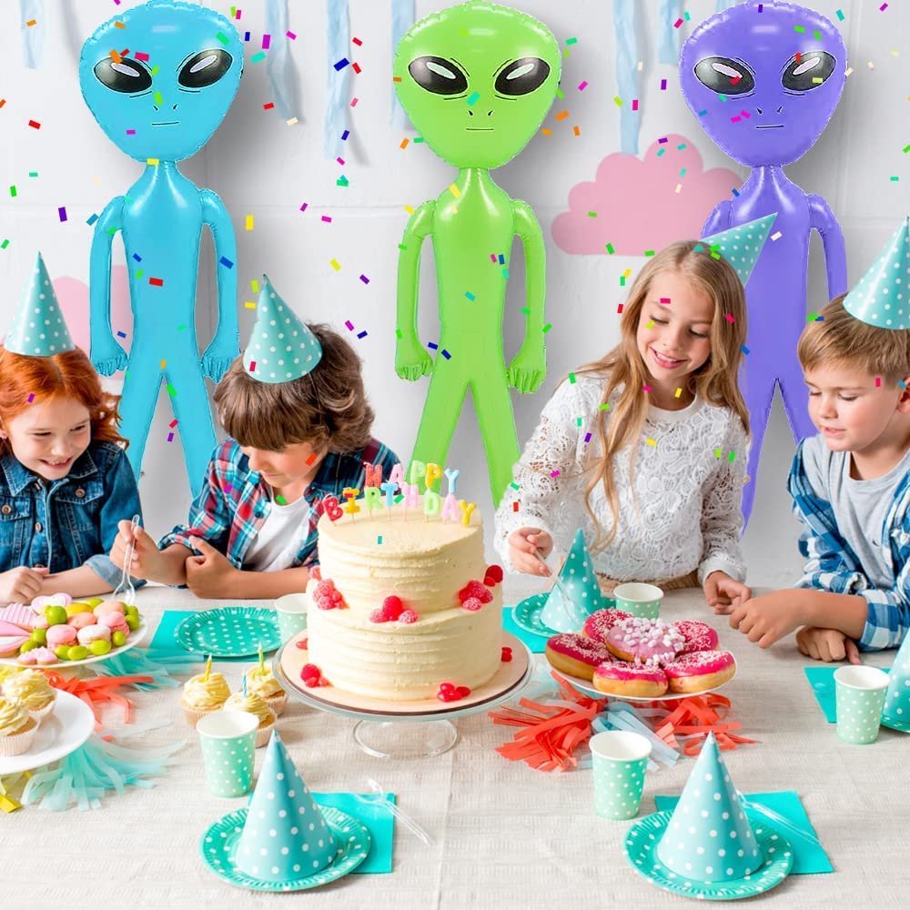 Giant Alien Inflates - Set of 3 - 48" Jumbo Blow Up Alien Party Decorations in Green, Purple, and Blue - Alien Themed Party Supplies - Easy to Inflate Outer Space Party Decorations