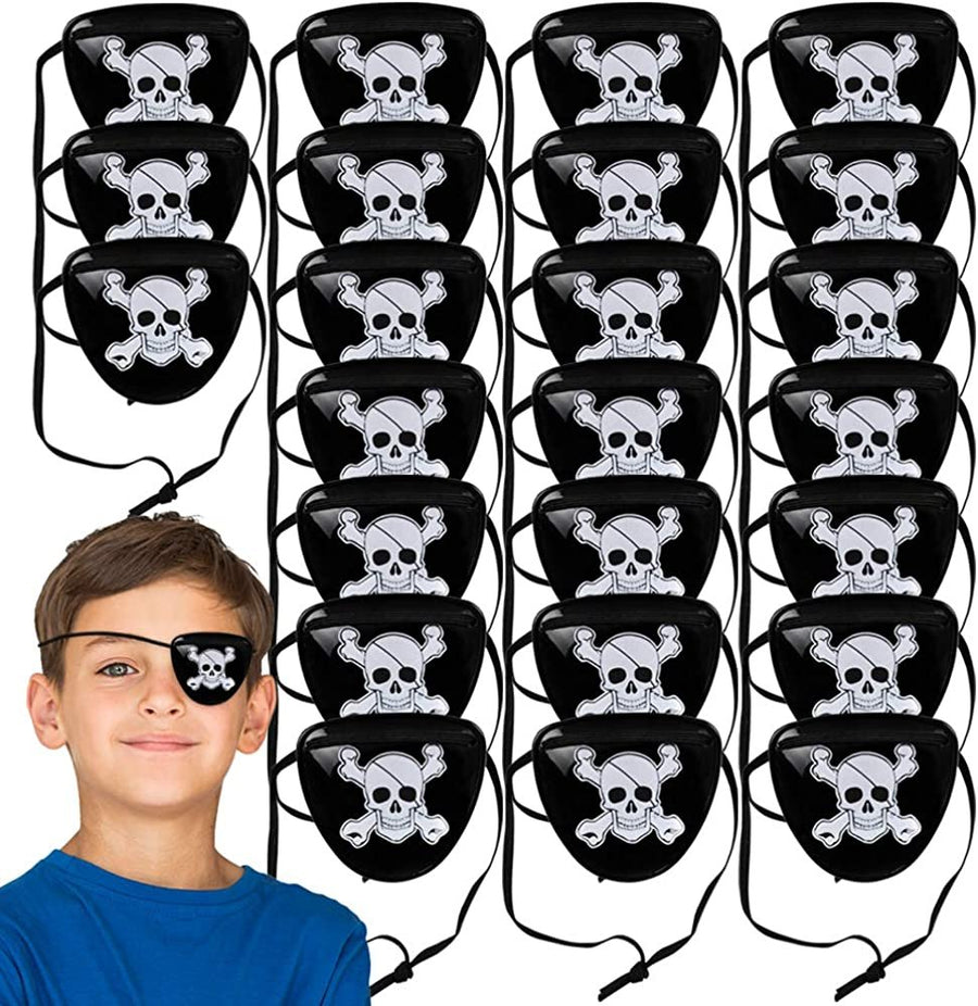 Pirate Eye Patches, Set of 24, Plastic Eye Patch with Skull and Crossbones, Eyepatches Fit Most Kids, Pirate Party Favors, Fun Costume Accessories, Goodie Bag Fillers