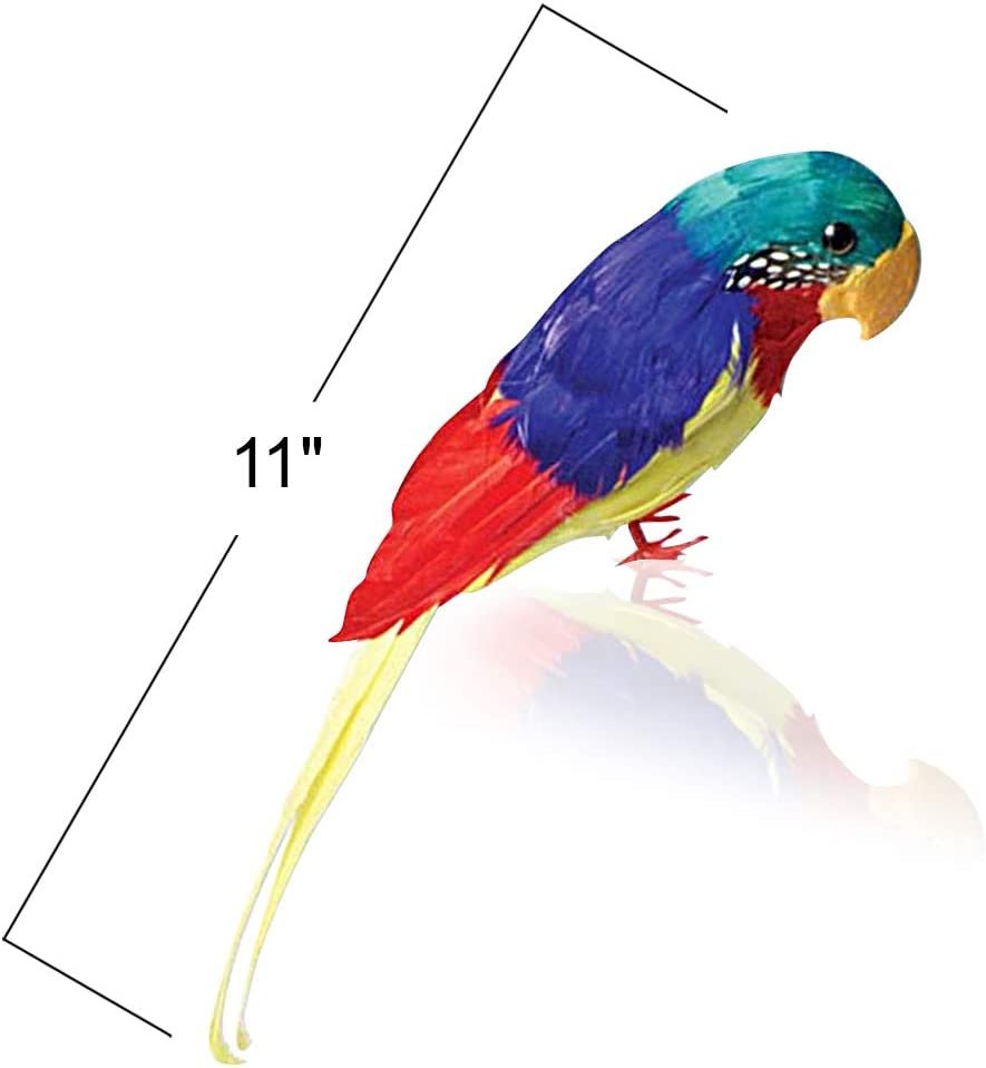 11" Parrot, Realistic Parrot Party Decoration with Lifelike Feathers, Artificial Parrot Bird for Tropical Party and Home Décor, Feathered Parrot on Shoulder Prop for Pirate Costume