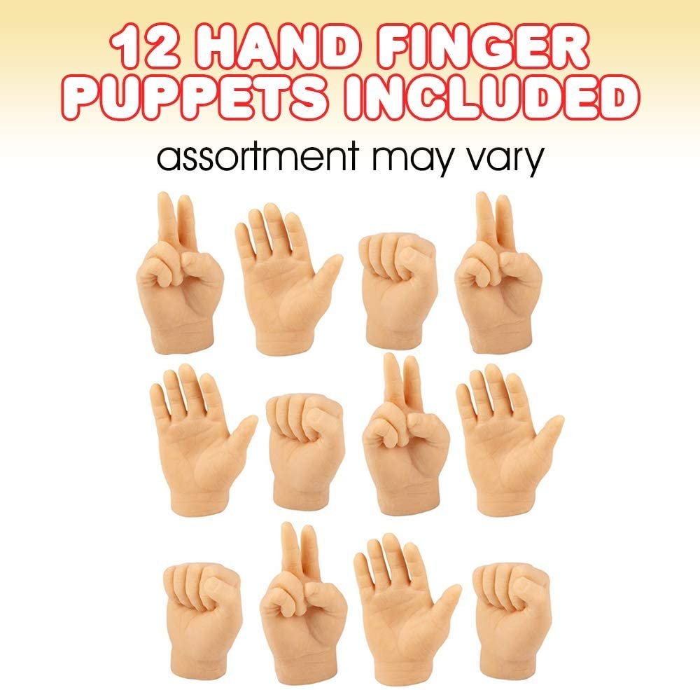 Hand Finger Puppets, Set of 12, Soft Realistic Feeling Finger Puppets, Comfortable Silicone Rock Paper Scissors Game, Fun Prank Toys and Gag Gifts, Goodie Bag Fillers for Boys and Girls