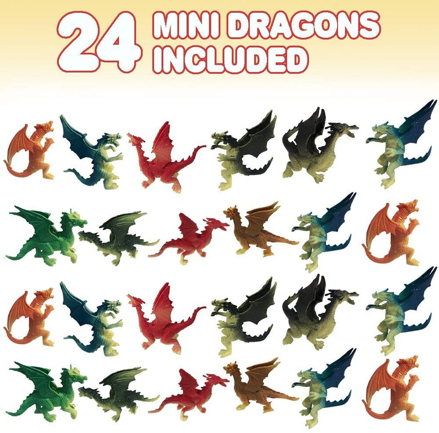 Colorful Assorted Mini Dragons, Pack of 24, Cake and Cupcake Toppers, Stocking Stuffers