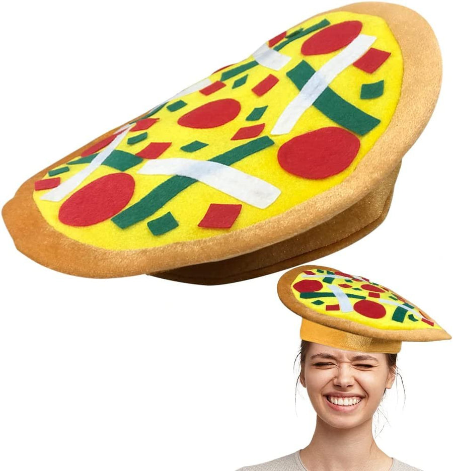 Funny Pizza Hat, 1 PC, Fun Halloween Costume Accessory, Pizza Party Supplies Decorations, One Size Fits Most, Crazy Silly Hat with Felt Toppings and Plush Fabric