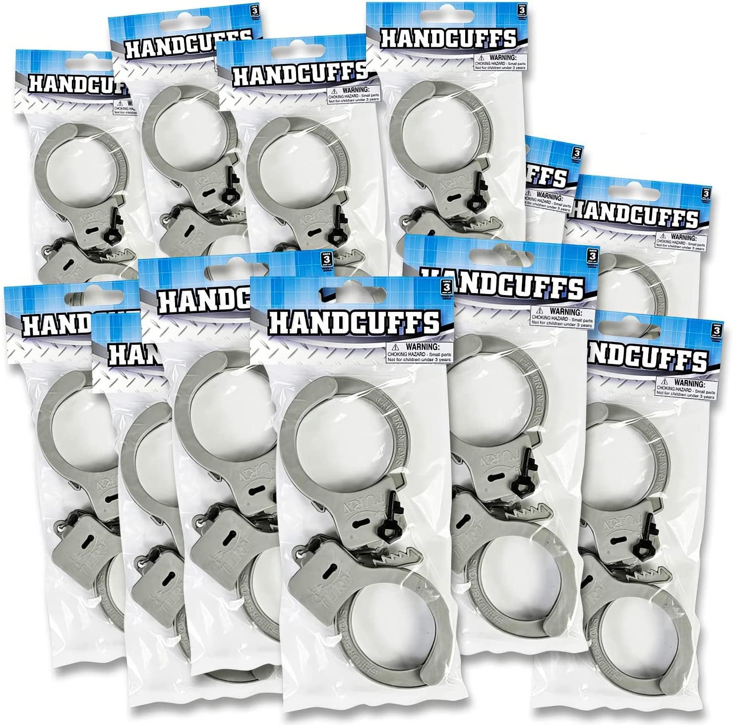 Plastic Toy Handcuffs Set - Pack of 12 - Includes One Key per Pack - Fun Party Favor, Stage or Costume Prop, Goody Bag Filler, Gift for Boys and Girls