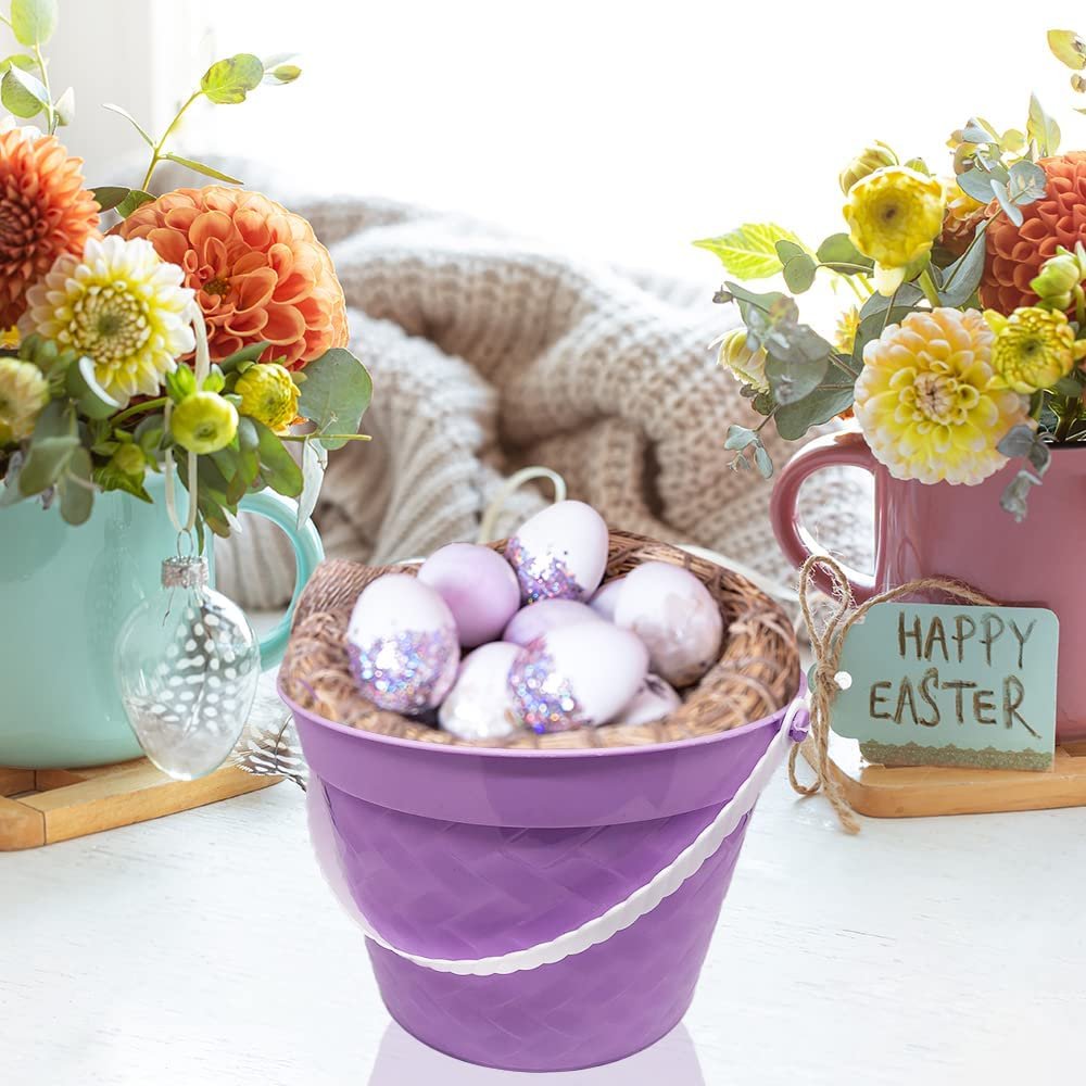 Plastic Easter Baskets, Set of 4, Egg Hunt Baskets in Assorted Colors, Great as Easter Party Decorations, Easter Party Supplies, and Containers for Party Favors, 6 x 8.25"es