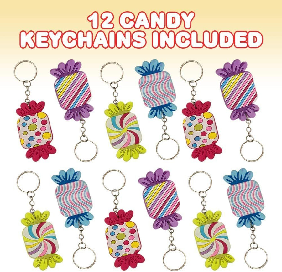 Candy Rubber Keychains, Pack of 12, Sweet Party Favors, Birthday Party Supplies, Goodie Bag Fillers, Prize for Boys and Girls