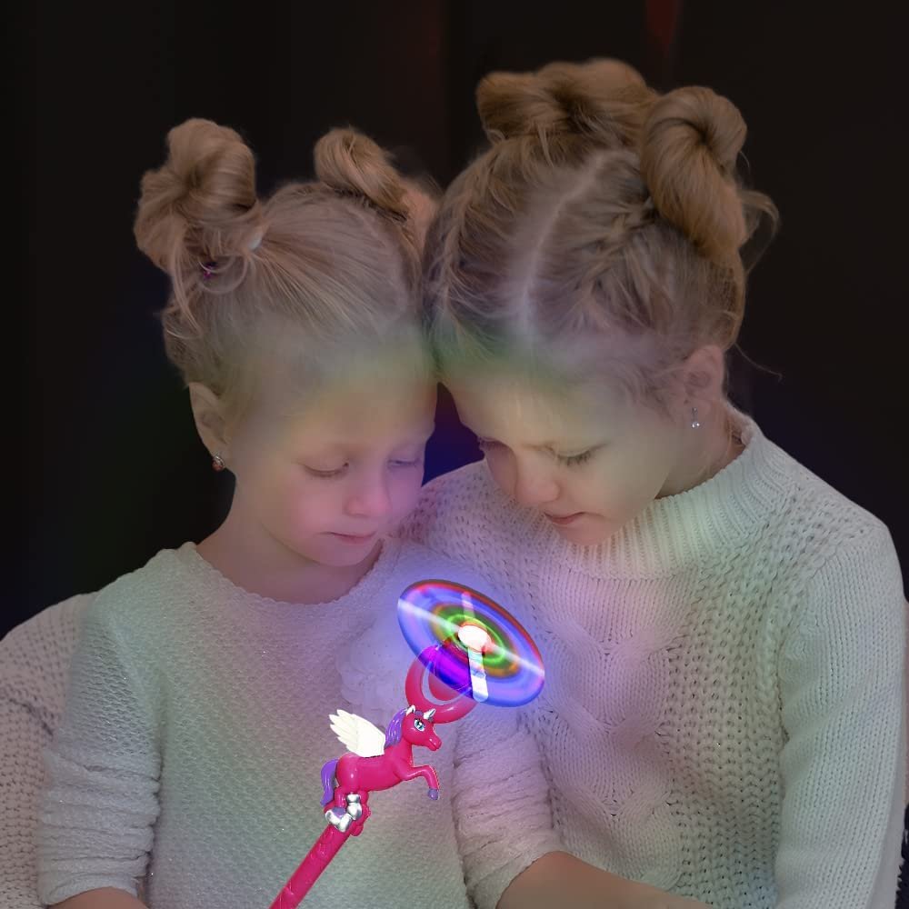 ArtCreativity Light Up Unicorn Swivel Wand, 15 Inch LED Spin Toy for Kids, Batteries Included, Great Gift Idea for Boys and Girls, Unicorn Birthday Party Favor, Carnival Prize