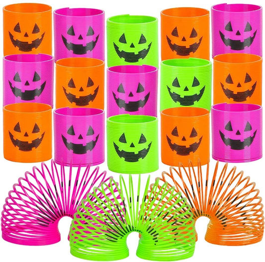 ArtCreativity Jack-O-Lantern Coil Springs, Set of 48, Plastic Pumpkin Coil Springs in Assorted Colors, Non-Candy Halloween Treats, Fun Party Favors, Goodie Bag Fillers for Kids