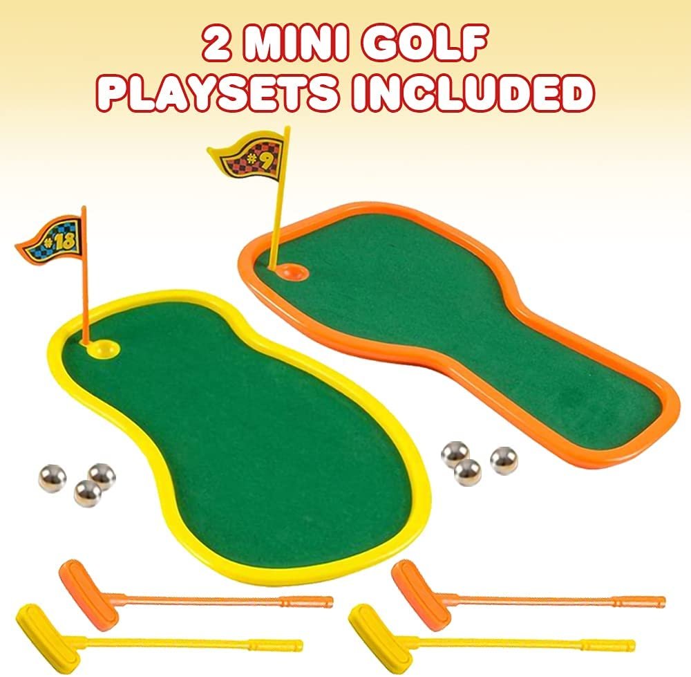 Mini Golf Playset, Set of 2, Golf Toys for Kids and Adults with 2 Putters, 3 Balls, 1 Flag Stick, and 1 Bordered Green Per Set, Office Desk Decorations and Desktop Games