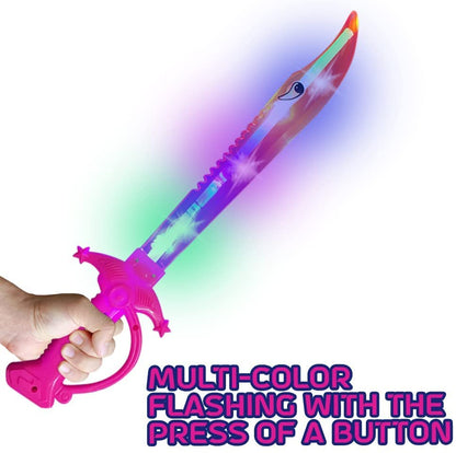 ArtCreativity Light Up Pink Shark Swords for Kids, Set of 2, 15 Inch Toy Sword with Flashing LED Lights, Halloween Dress-Up Costume Accessories, Great Birthday Gift for Boys and Girls