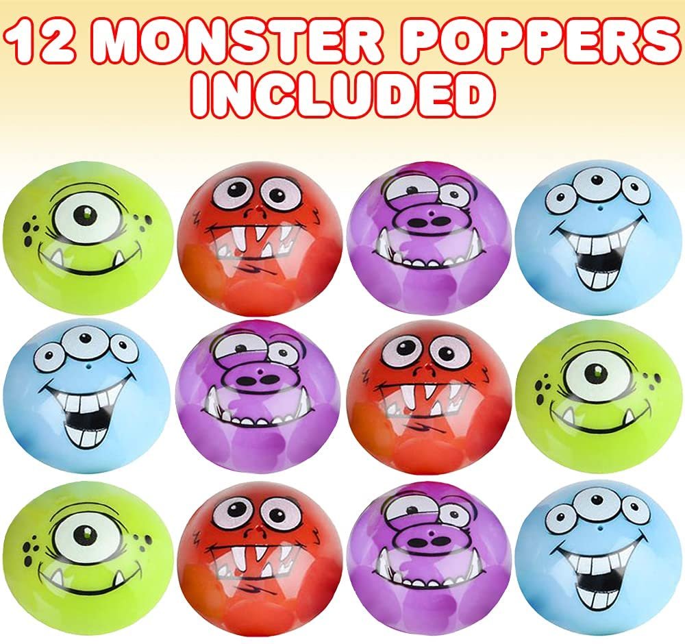 Monster Poppers, Set of 12, Pop-Up Half Ball Toys in Assorted Colors and Designs, Old School Retro 90s Toys for Kids, Birthday Party Favors, Goodie Bag Fillers for Boys and Girls