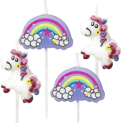 ArtCreativity Unicorn and Rainbow Pick Candles, Set of 4, Unicorn Themed Birthday Cake Candles, Magical Birthday Party Supplies and Decorations, Cake Topper, Cupcake Topper