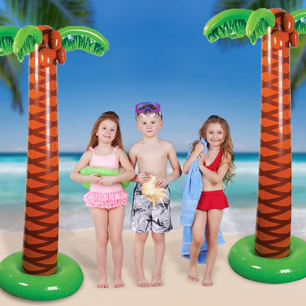 Palm Tree Inflate, 69-Inch Tall Inflatable Palm Tree, Unique Tropical Party Décor for Hawaiian, Luau, and Wedding Parties, Water Compartment for Upright Display, Fun Swimming Pool Toy
