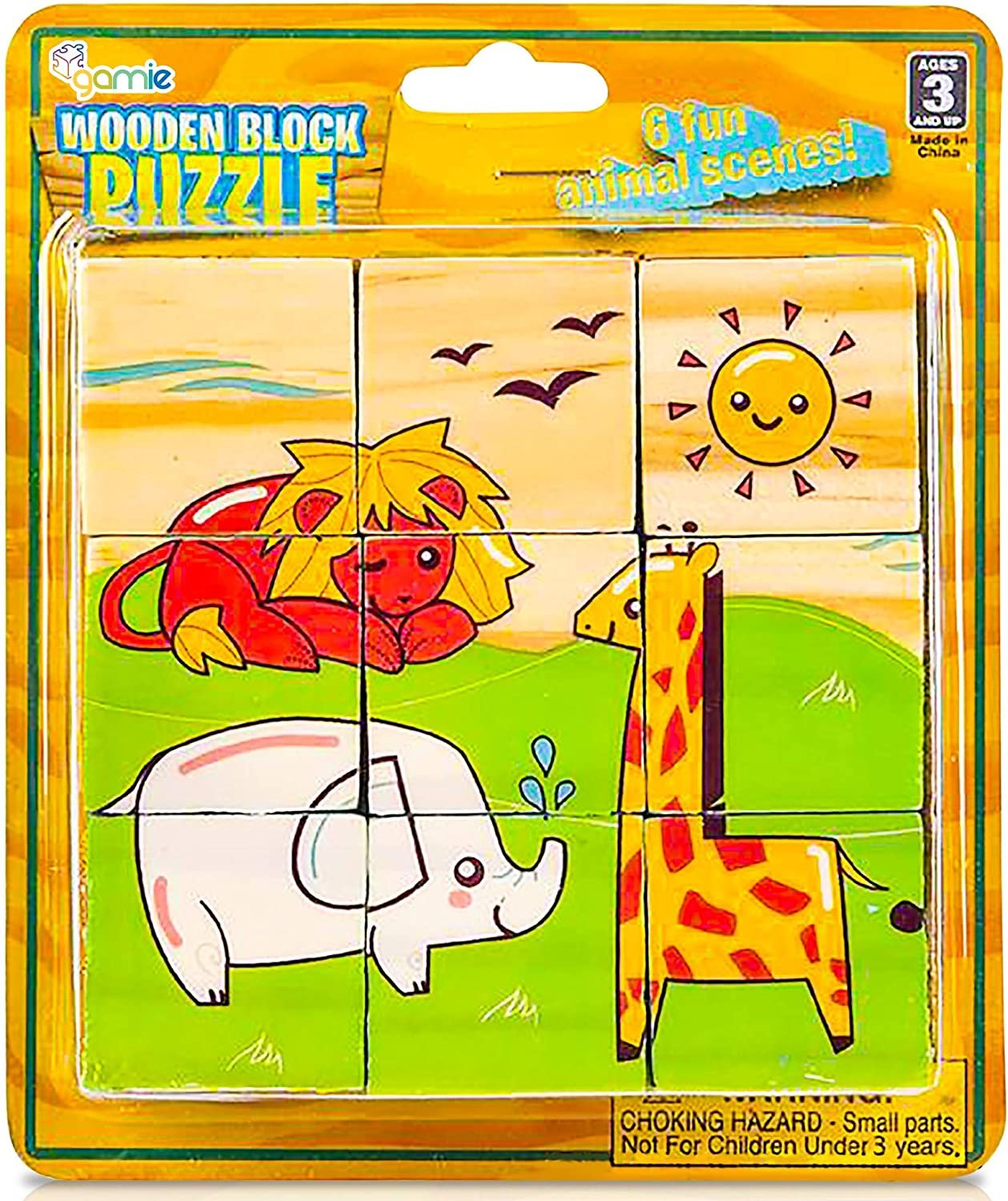 Gamie 6 in 1 Wooden Blocks Puzzle for Kids, Wood Animal Puzzle with 6 Nature Scenes, Fun Children’s Educational Learning Toy, Great Gift Idea for Boys and Girls