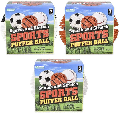 ArtCreativity Squishy Sports Puffer Stress Balls, Set of 3, Stress Relief Fidget Sensory Toys for Autistic Children and Anxiety, Sports Party Favors in Baseball, Basketball, and Soccer Ball Designs