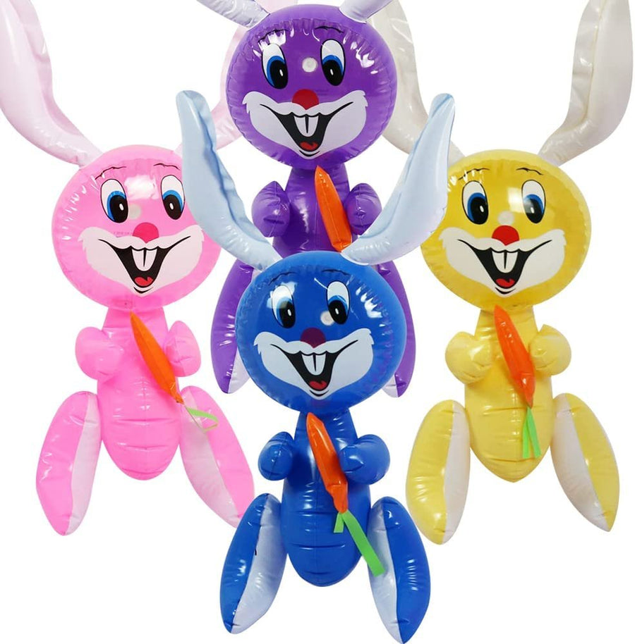 Rabbit with Carrot Inflates, Set of 4, 21.5" Easter Bunny Inflates, Indoor and Outdoor Party Decorations, Egg Hunt Supplies, Bunny Themed Birthday Party Favors, 4 Assorted Colors