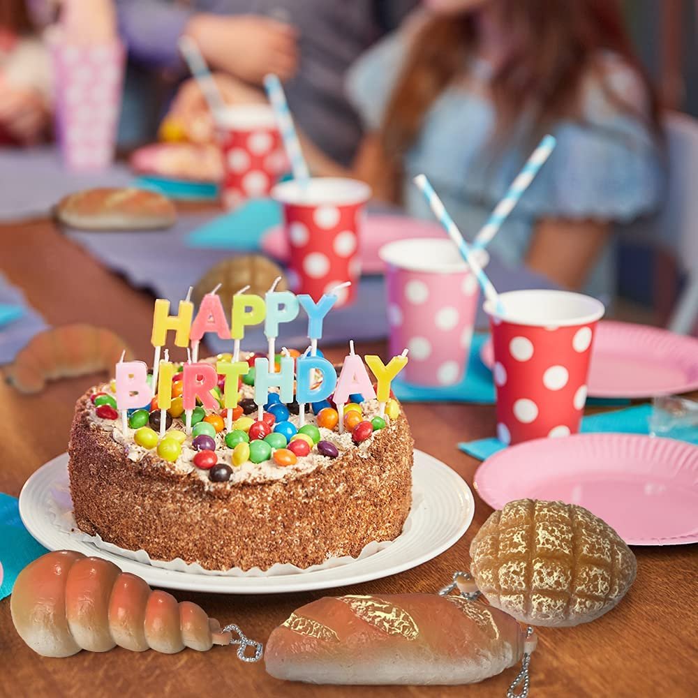 Squeeze Pastry Toys, Set of 4, Stress Relief Toys for Kids and Adults with Hanging Chains, Super Squeezy Stress Toys, Keychain Accessories and Party Favors for Boys and Girls