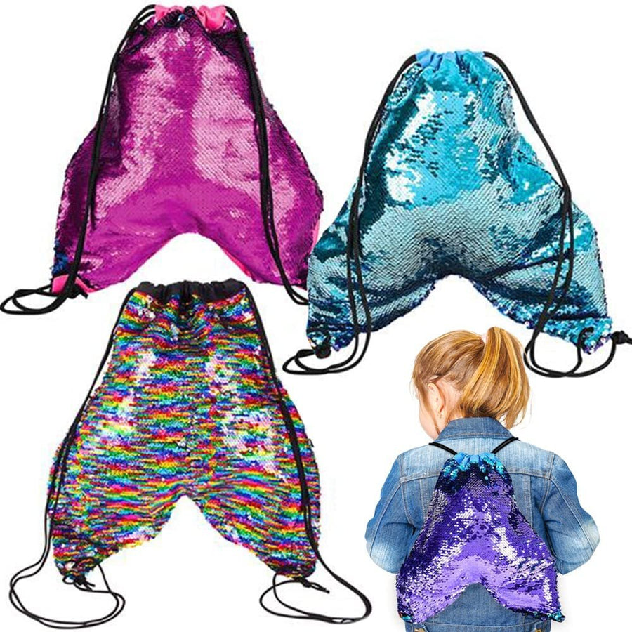 Flip Sequin Mermaid Tail Bags, Set of 3, Mermaid Tail Drawstring Bags with Color-Changing Sequins, Mermaid Gifts for Girls and Boys, Mermaid Party Favors and Goodie Bag Stuffers