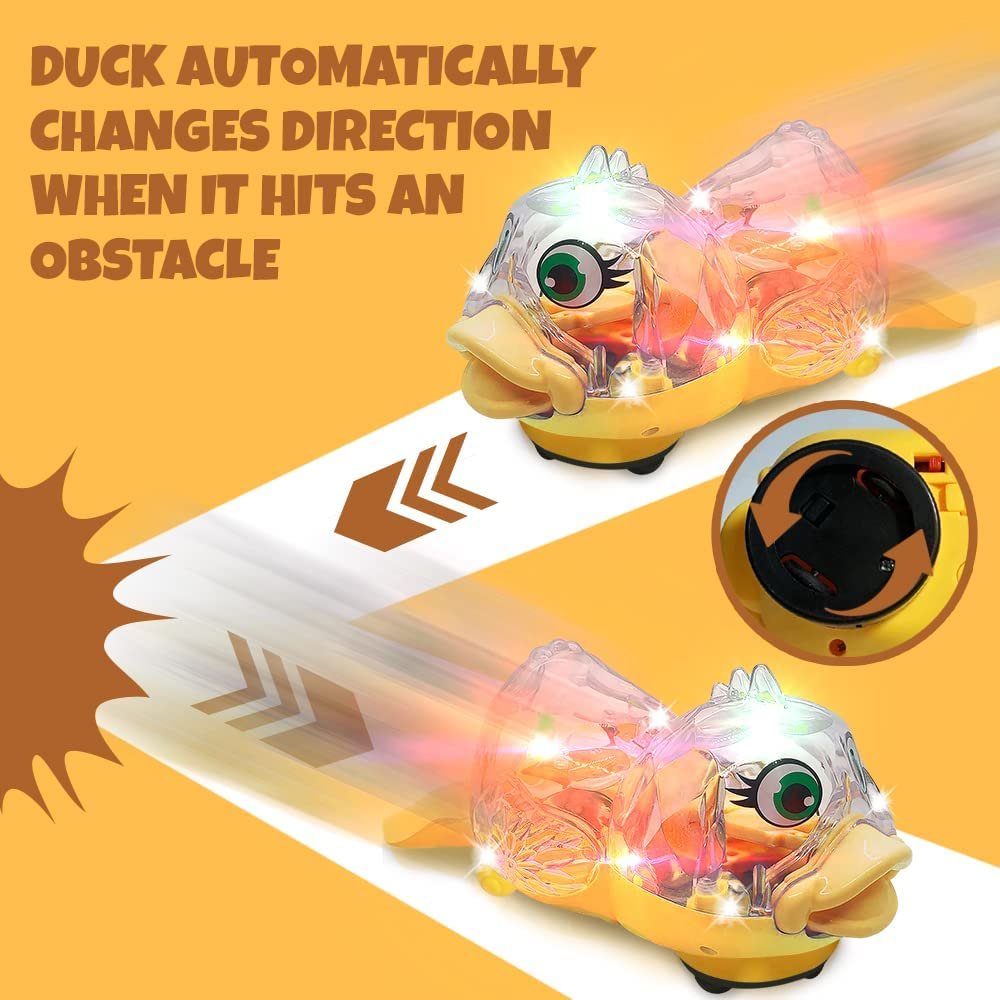 Light Up Musical Duck for Kids, 1 Piece, Moving Duck Toy with Bump and Go Mechanism, Musical Toys for Boys and Girls, Great Birthday idea
