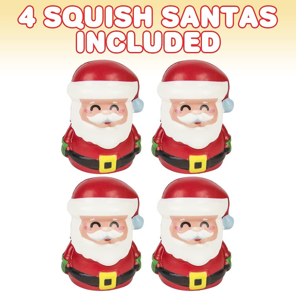 Squishy Santa Clause Figures, Set of 4, Slow Rising Stress Relief Squish Toys for Kids, Unique Holiday Decorations, Fun Christmas Stocking Stuffers, Goodie Bag Fillers, Party Favors
