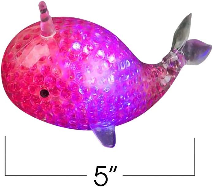 Light Up Squeezy Bead Narwhals, Set of 3, Flashing Squeezing Stress Relief Toys Filled with Water Beads, Calming Sensory Toys for Autism, ADHD, Fun Party Favors for Kids